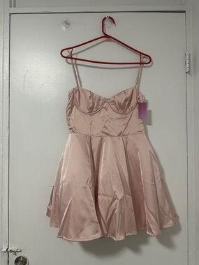 Satin Babydoll Mini Dress in Blush Pink